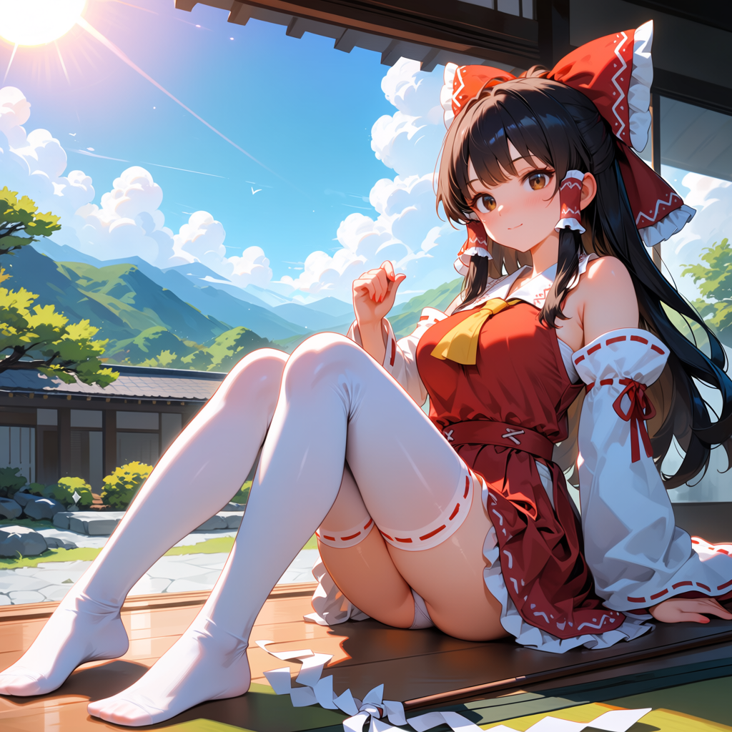 Hakurei Reimu - relaxing at shrine